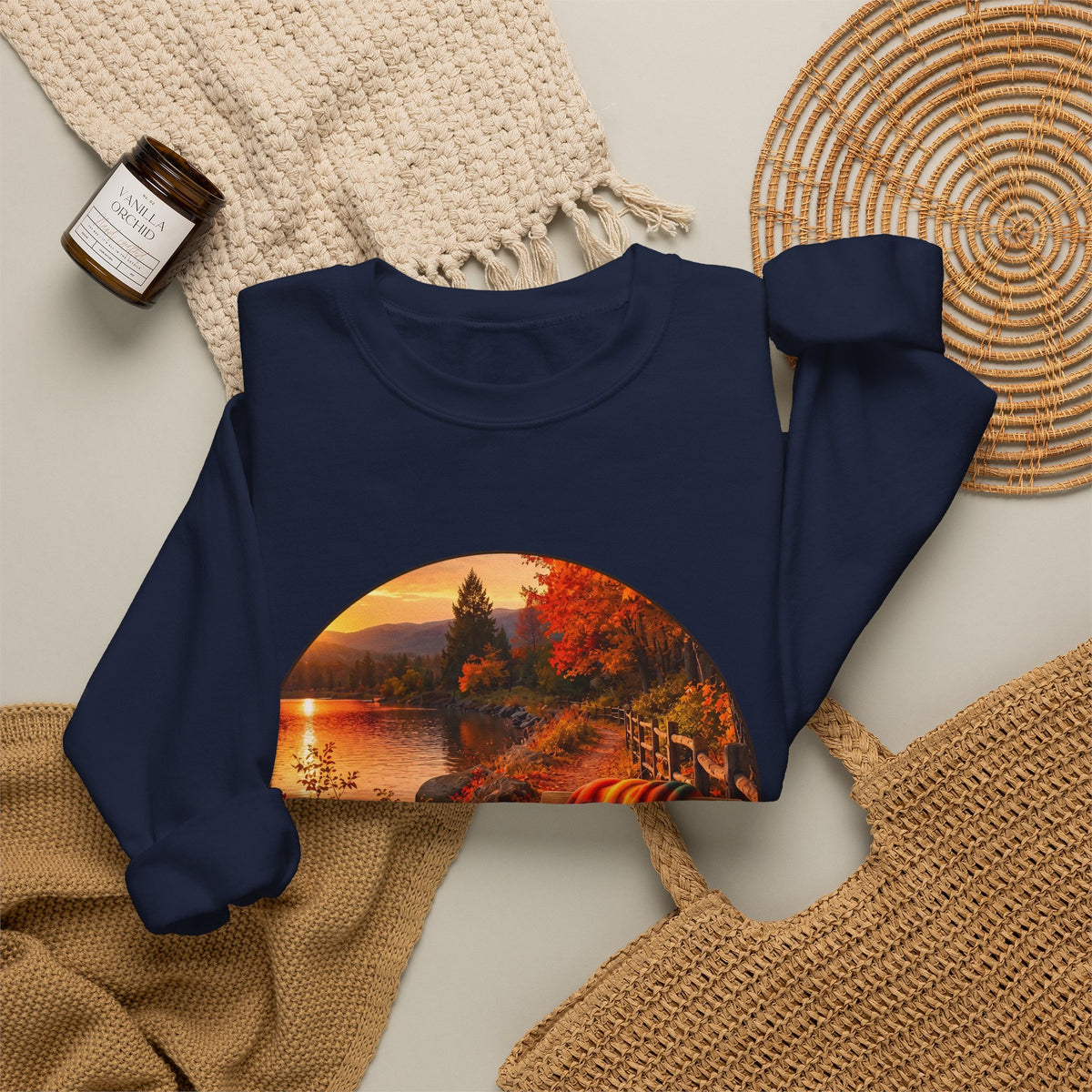 Autumn Lake Scenic Crewneck Sweatshirt