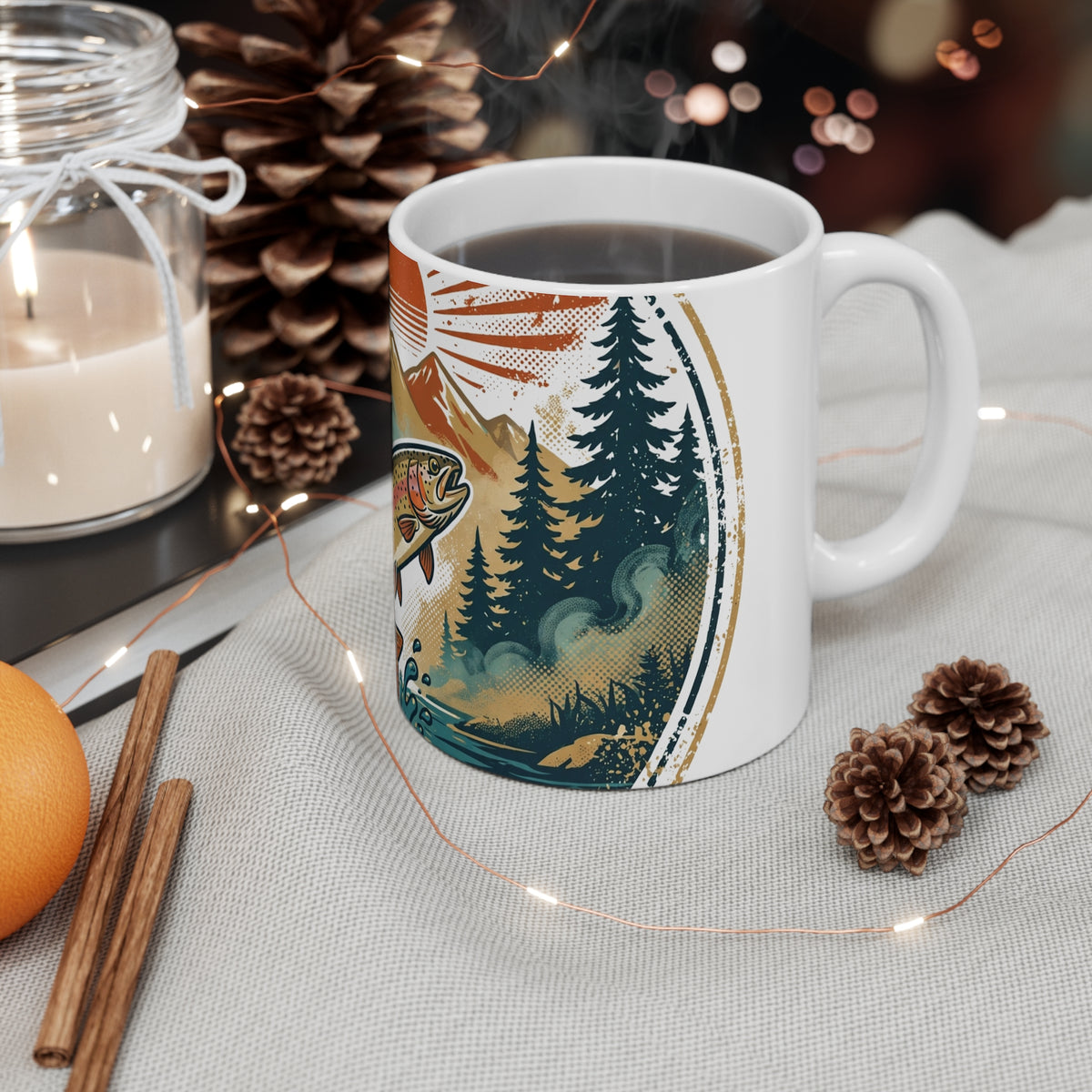 Rise & Strike Mug — Vintage Trout Badge