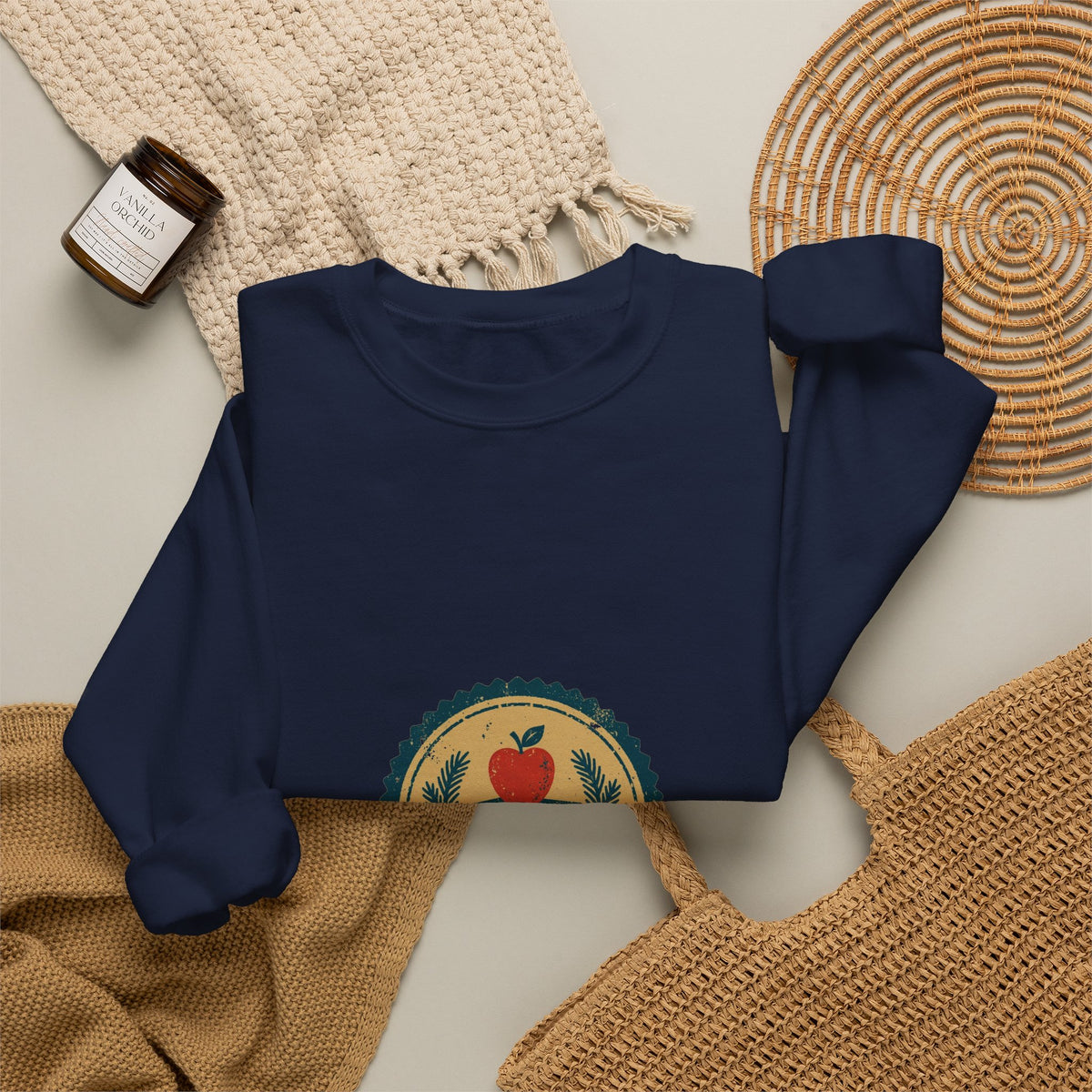 Chalk & Heart Crewneck — Vintage Teacher Badge