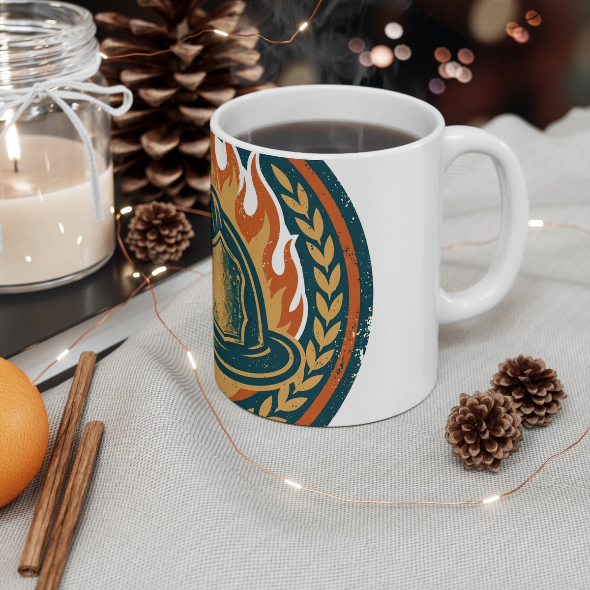 First In Mug — Vintage Firefighter Badge