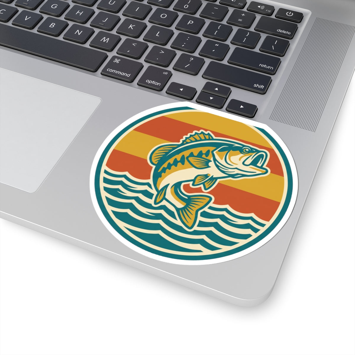 Bass Fishing Sticker — Retro Sunset Lure Kiss-Cut Decal