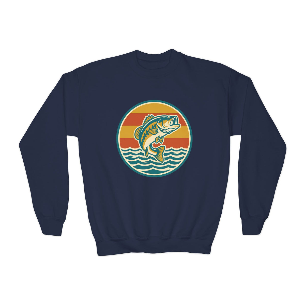 Youth Fishing Crewneck Sweatshirt – Retro Bass Jump Design