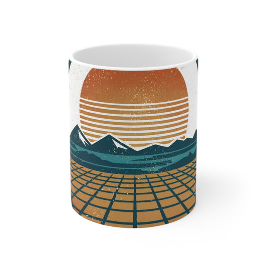Neon Horizon Mug — Retro Synthwave Badge