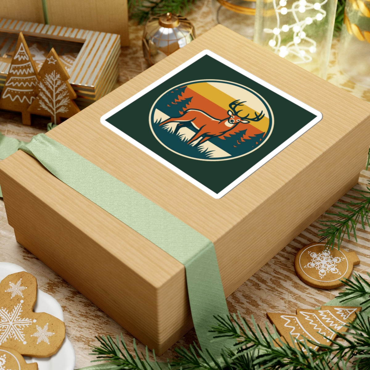 Deer Retro Sunset Sticker — Outdoor Nature Kiss-Cut Decal