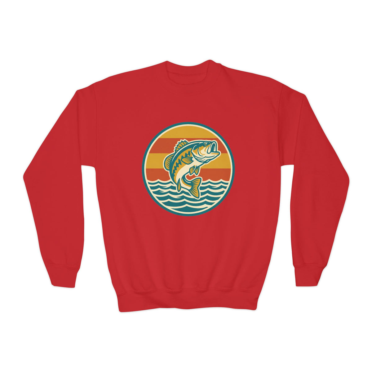 Youth Fishing Crewneck Sweatshirt – Retro Bass Jump Design