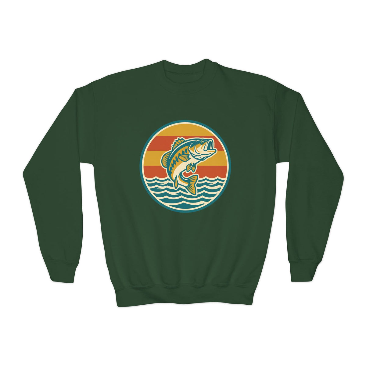 Youth Fishing Crewneck Sweatshirt – Retro Bass Jump Design