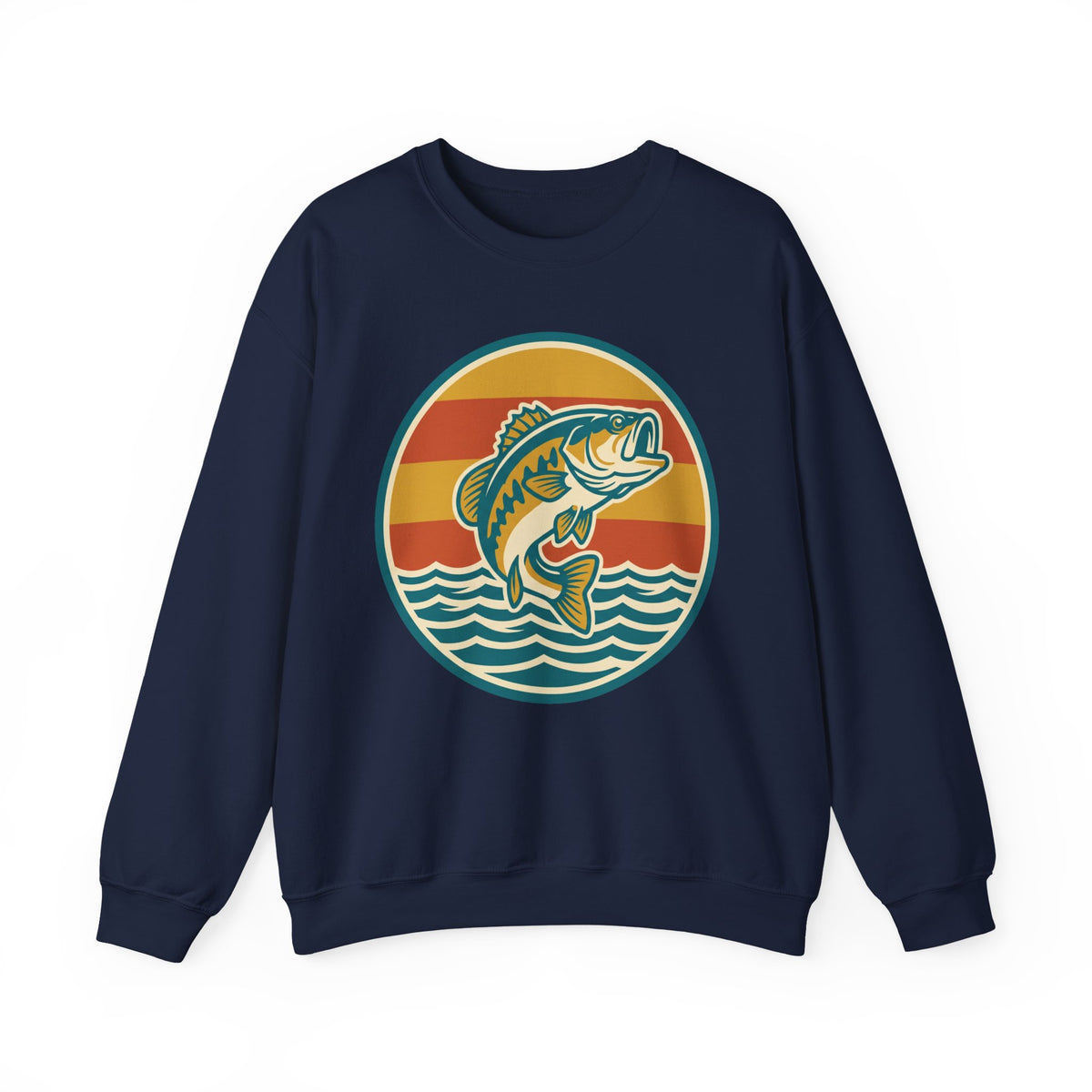 Fishing Crewneck Sweatshirt — Retro Bass Sunset Graphic