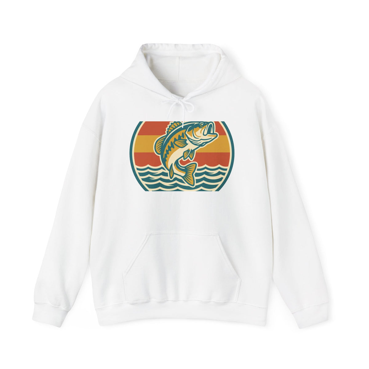 Retro Bass Fishing Hoodie — Vintage Sunset Angler Pullover