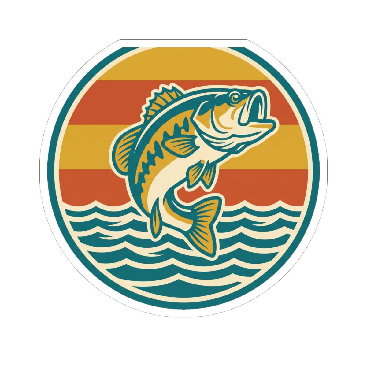 Bass Fishing Sticker — Retro Sunset Lure Kiss-Cut Decal