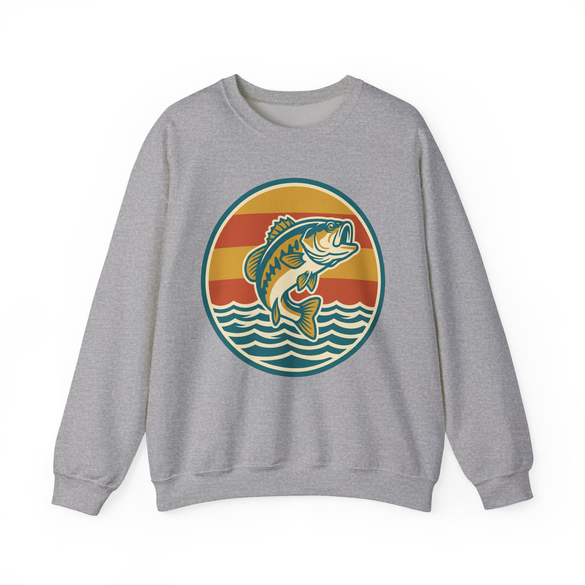 Fishing Crewneck Sweatshirt — Retro Bass Sunset Graphic
