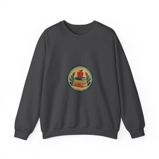 Chalk & Heart Crewneck — Vintage Teacher Badge