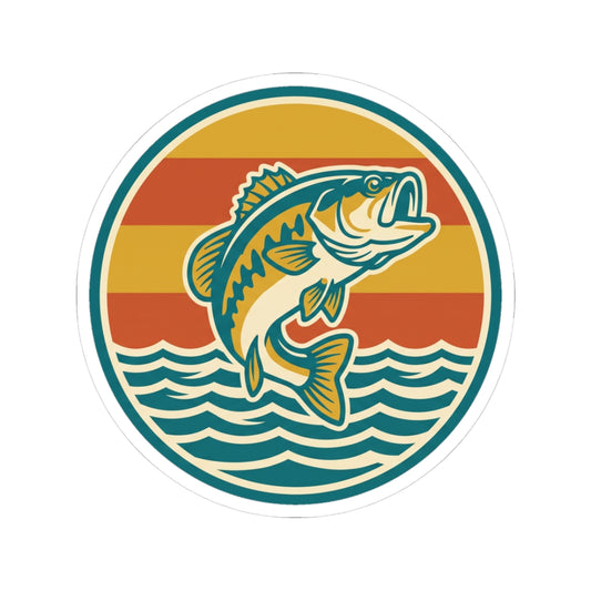 Bass Fishing Sticker — Retro Sunset Lure Kiss-Cut Decal