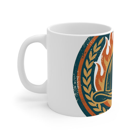 First In Mug — Vintage Firefighter Badge