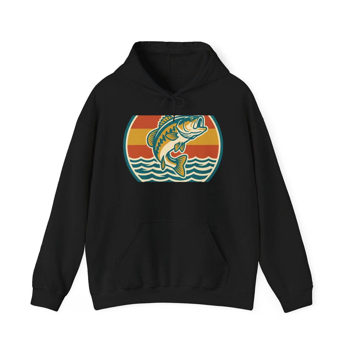 Retro Bass Fishing Hoodie — Vintage Sunset Angler Pullover