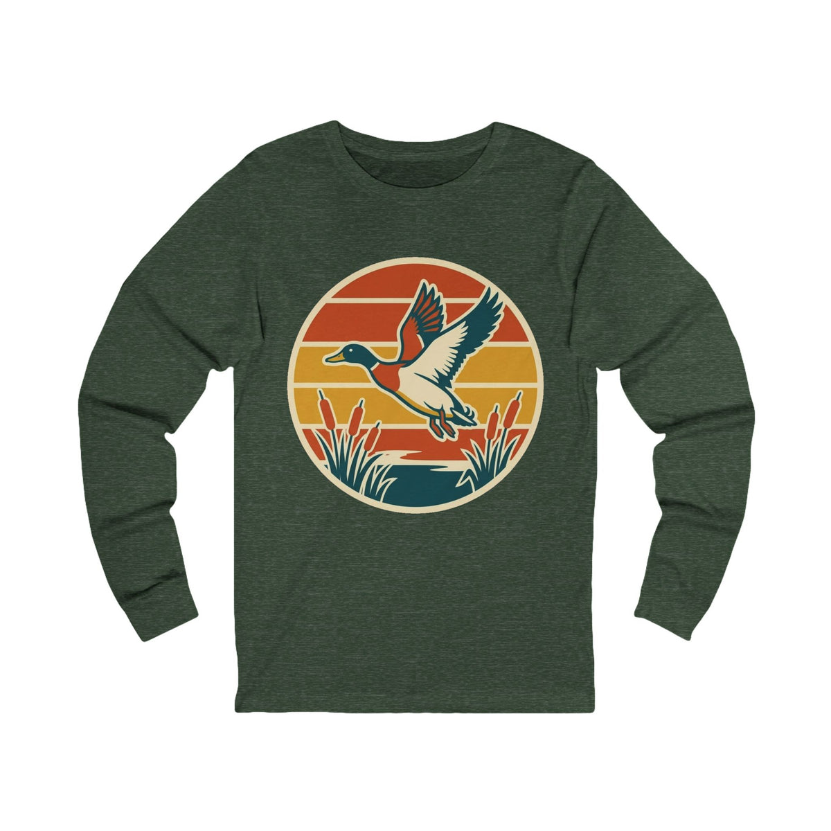 Vintage Mallard Duck Sunset Long Sleeve Tee