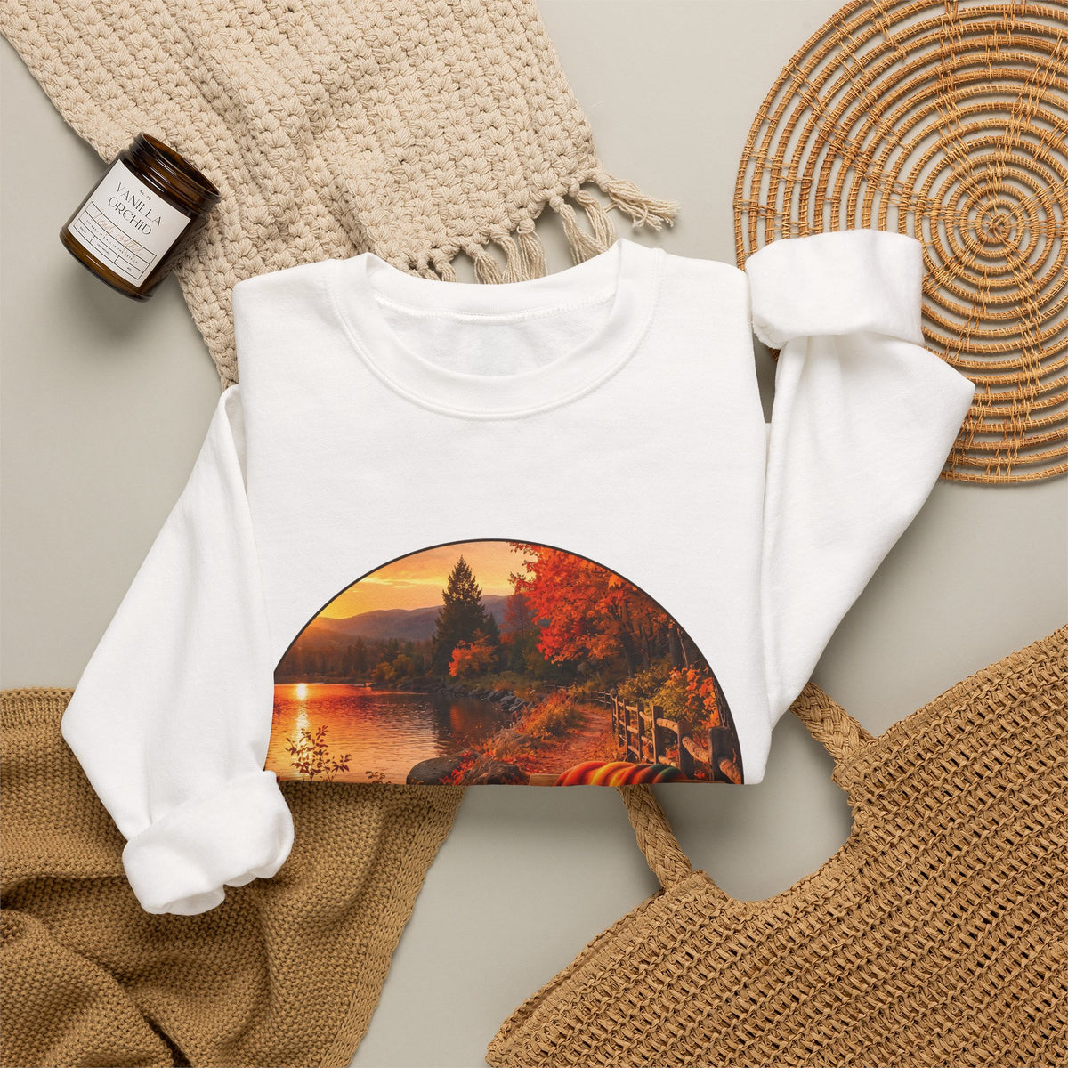 Autumn Lake Scenic Crewneck Sweatshirt