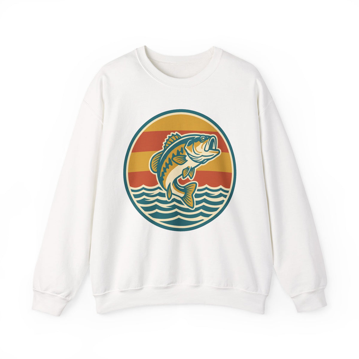Fishing Crewneck Sweatshirt — Retro Bass Sunset Graphic