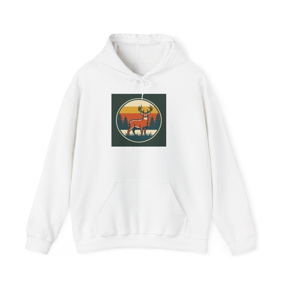 Retro Deer Hoodie – Vintage Sunset Elk Forest Pullover