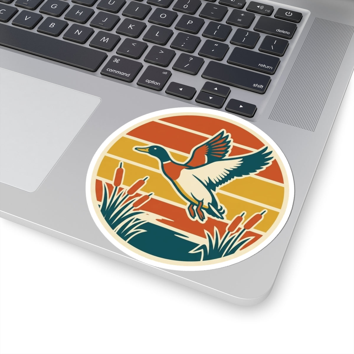 Retro Mallard Duck Sticker — Vintage Sunset Wildlife Kiss-Cut Decal