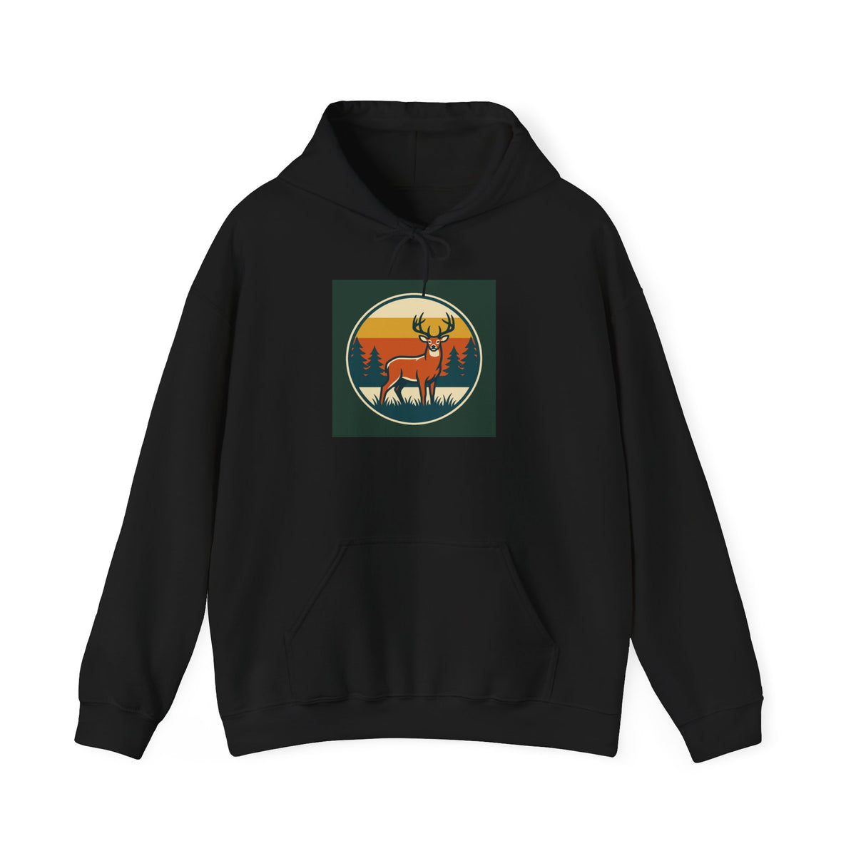 Retro Deer Hoodie – Vintage Sunset Elk Forest Pullover