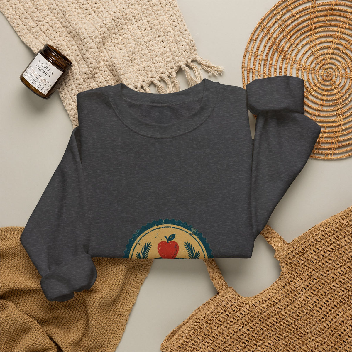 Chalk & Heart Crewneck — Vintage Teacher Badge