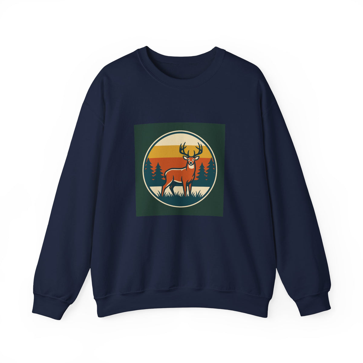 Deer Sunset Crewneck Sweatshirt — Retro Forest Buck Graphic