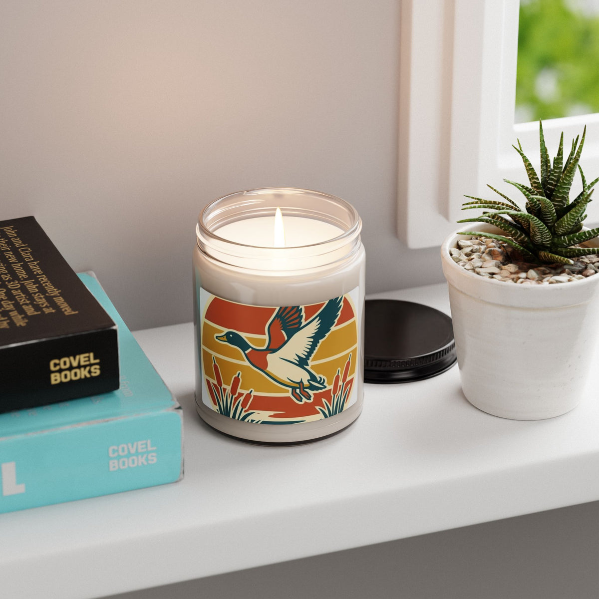 Mallard Duck Soy Candle — 9oz Scented Jar, Retro Sunset Wildlife Decor