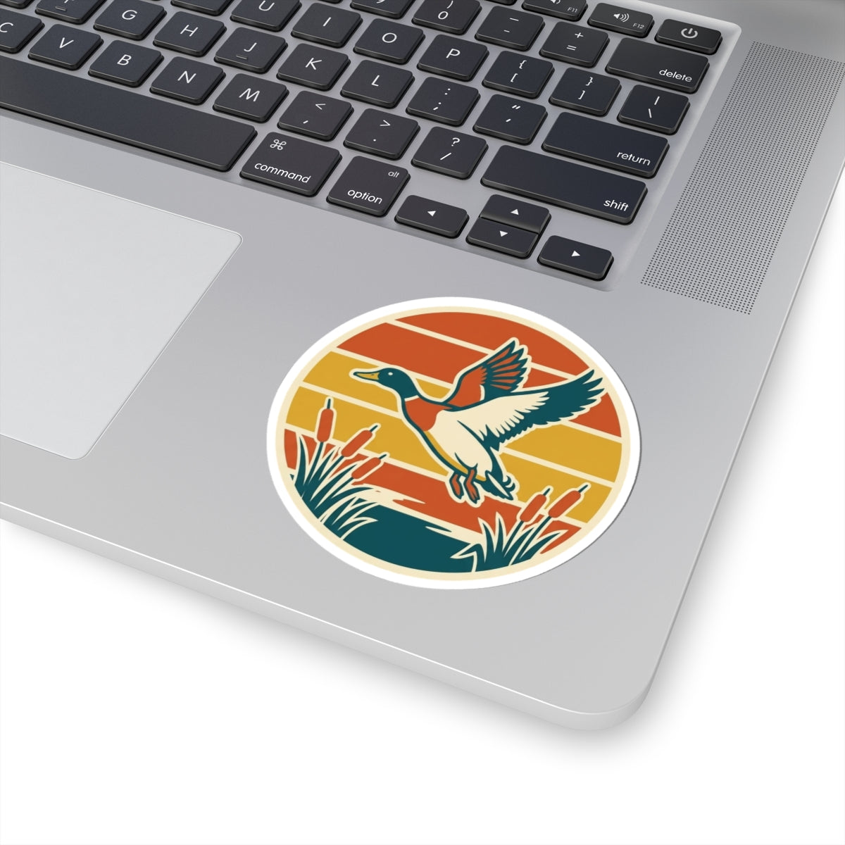 Retro Mallard Duck Sticker — Vintage Sunset Wildlife Kiss-Cut Decal