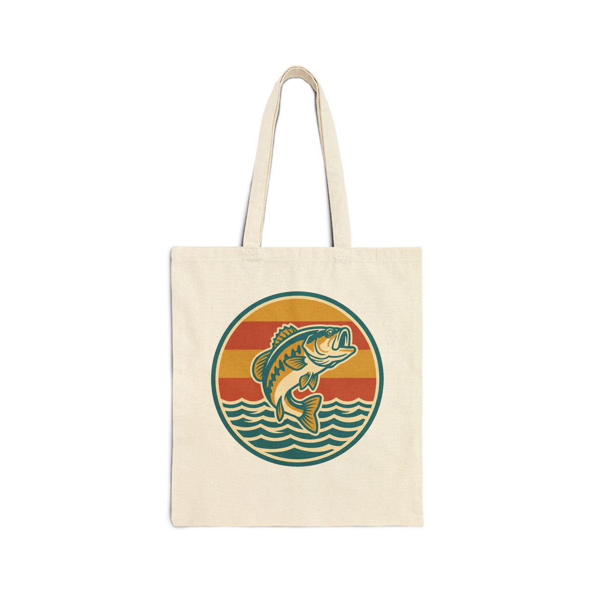 Vintage Bass Fishing Tote Bag – Retro Sunset Angler Canvas Tote