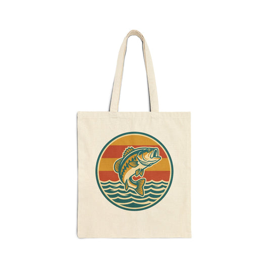 Vintage Bass Fishing Tote Bag – Retro Sunset Angler Canvas Tote