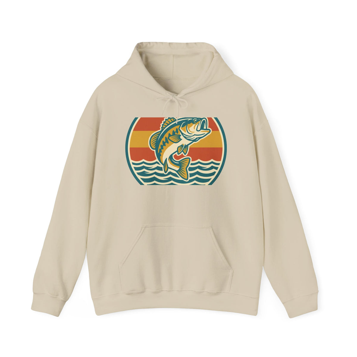 Retro Bass Fishing Hoodie — Vintage Sunset Angler Pullover