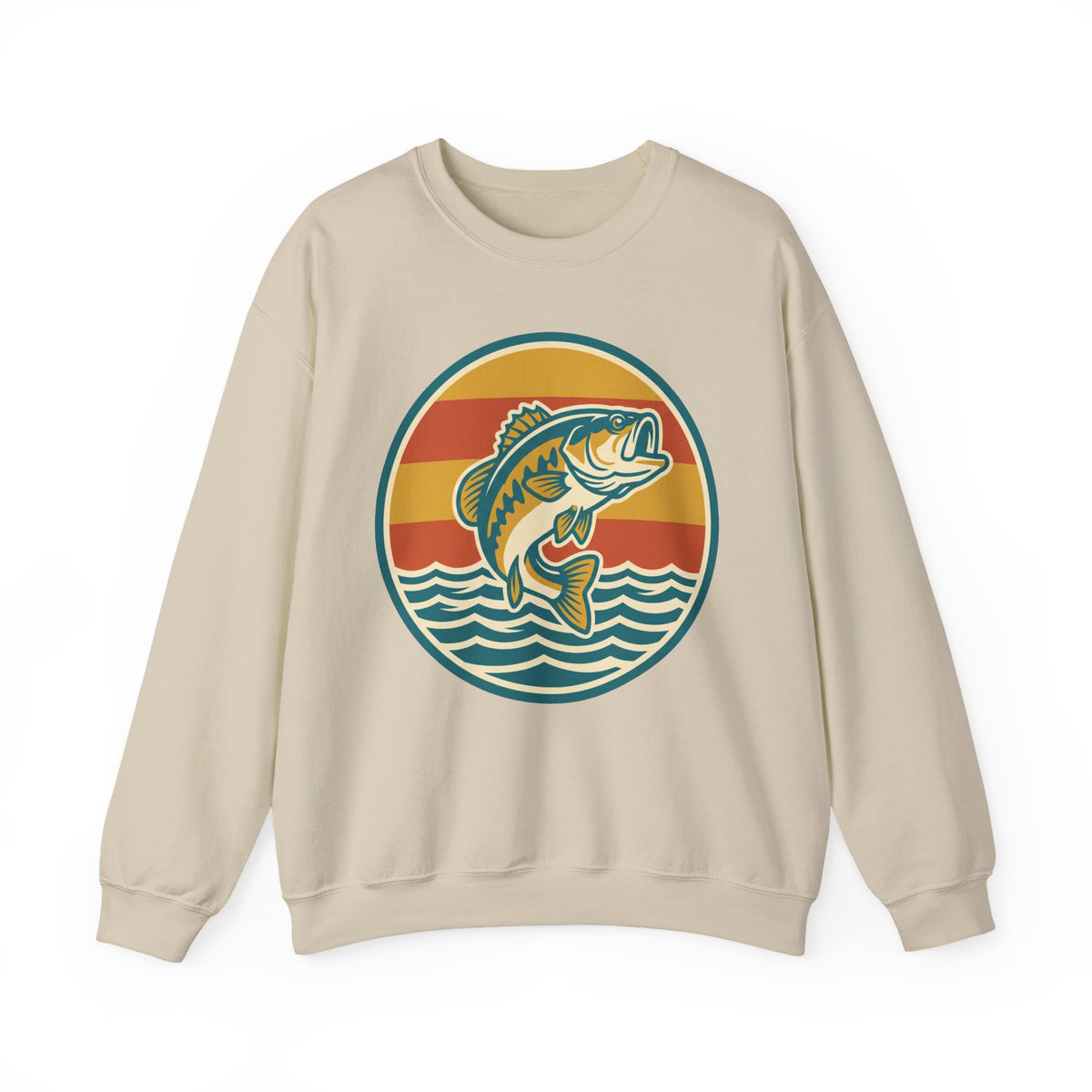 Fishing Crewneck Sweatshirt — Retro Bass Sunset Graphic