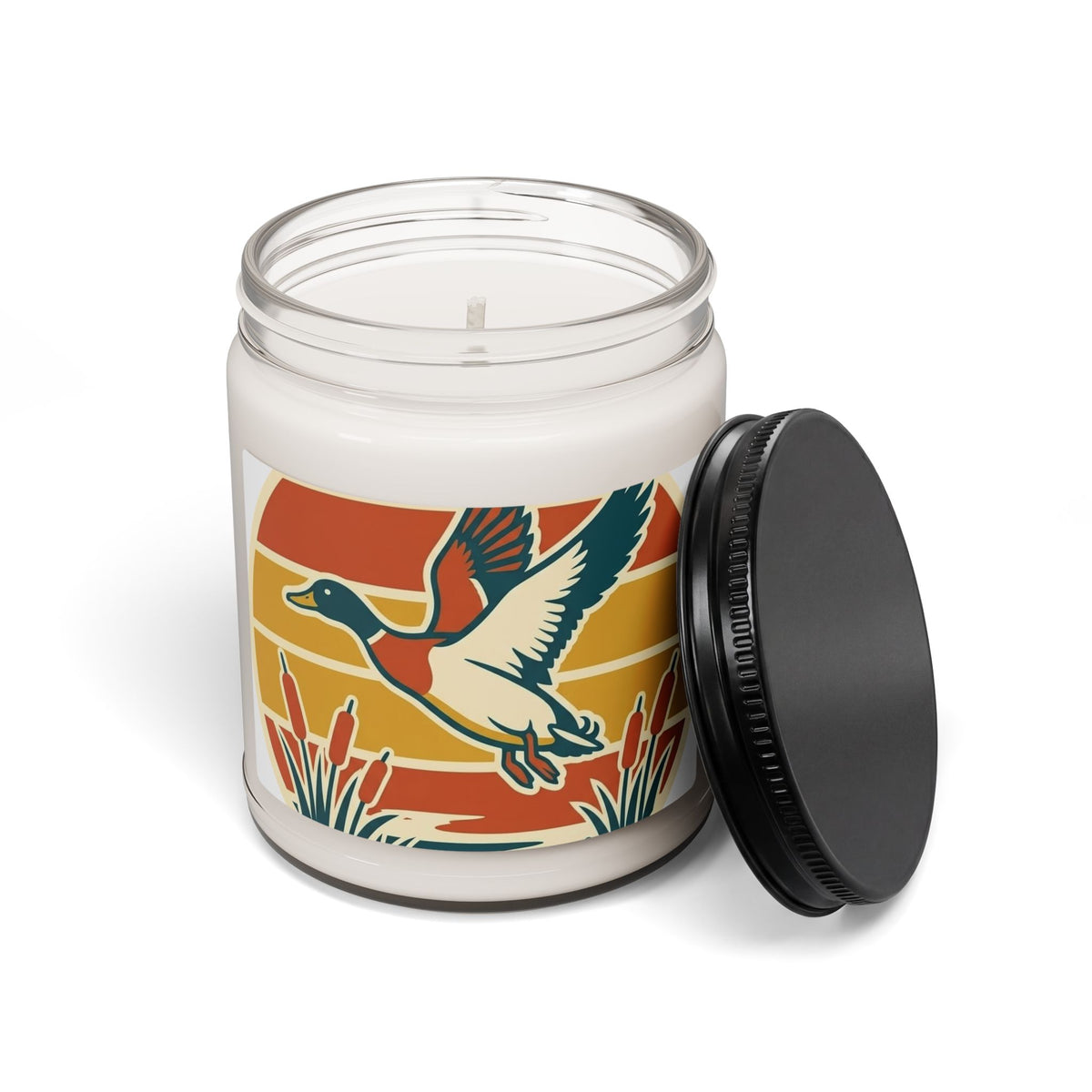 Mallard Duck Soy Candle — 9oz Scented Jar, Retro Sunset Wildlife Decor