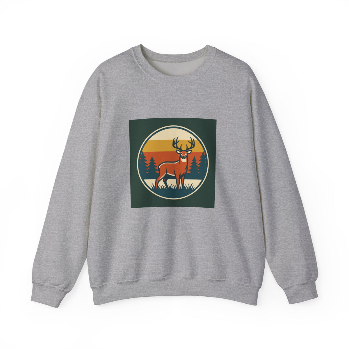 Deer Sunset Crewneck Sweatshirt — Retro Forest Buck Graphic