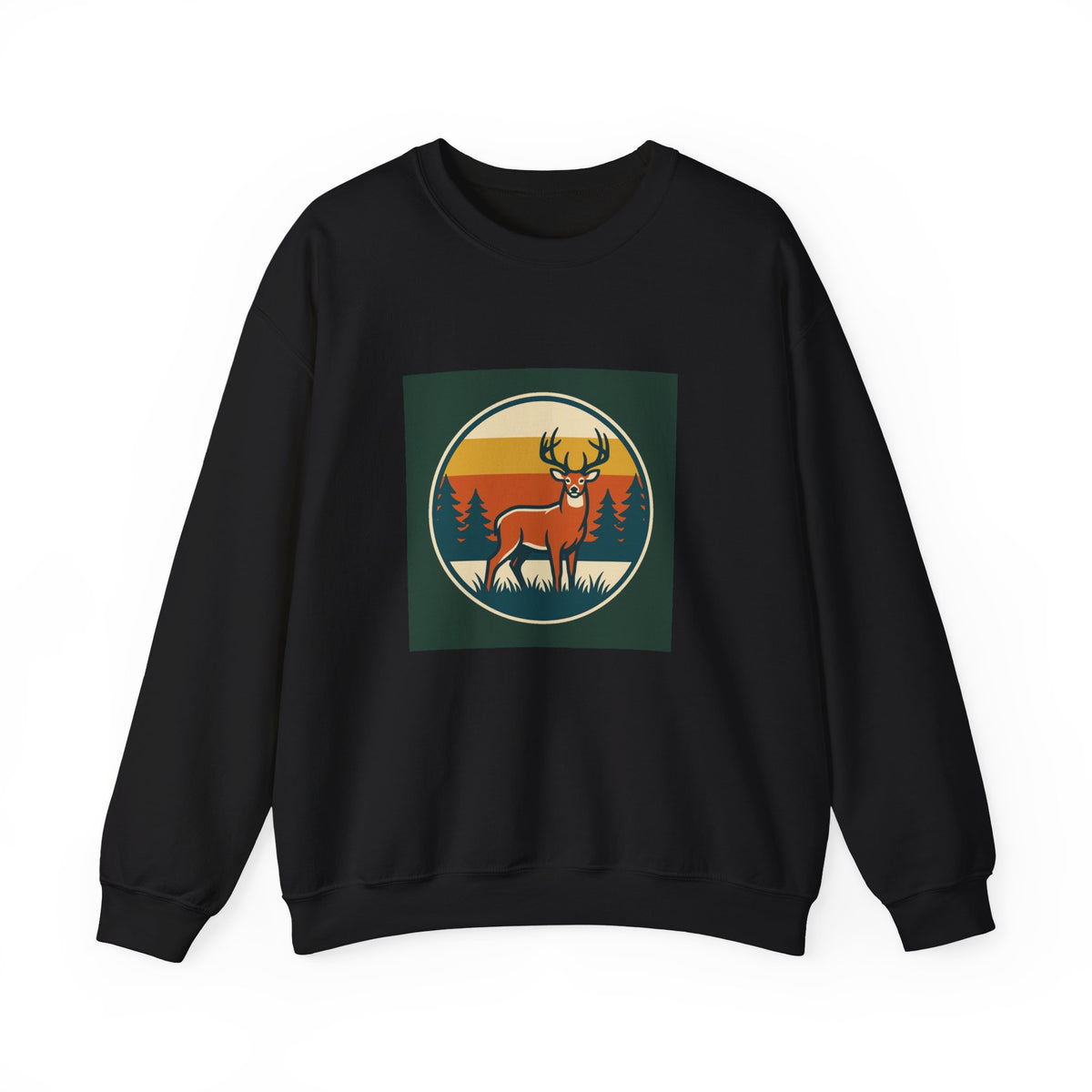Deer Sunset Crewneck Sweatshirt — Retro Forest Buck Graphic