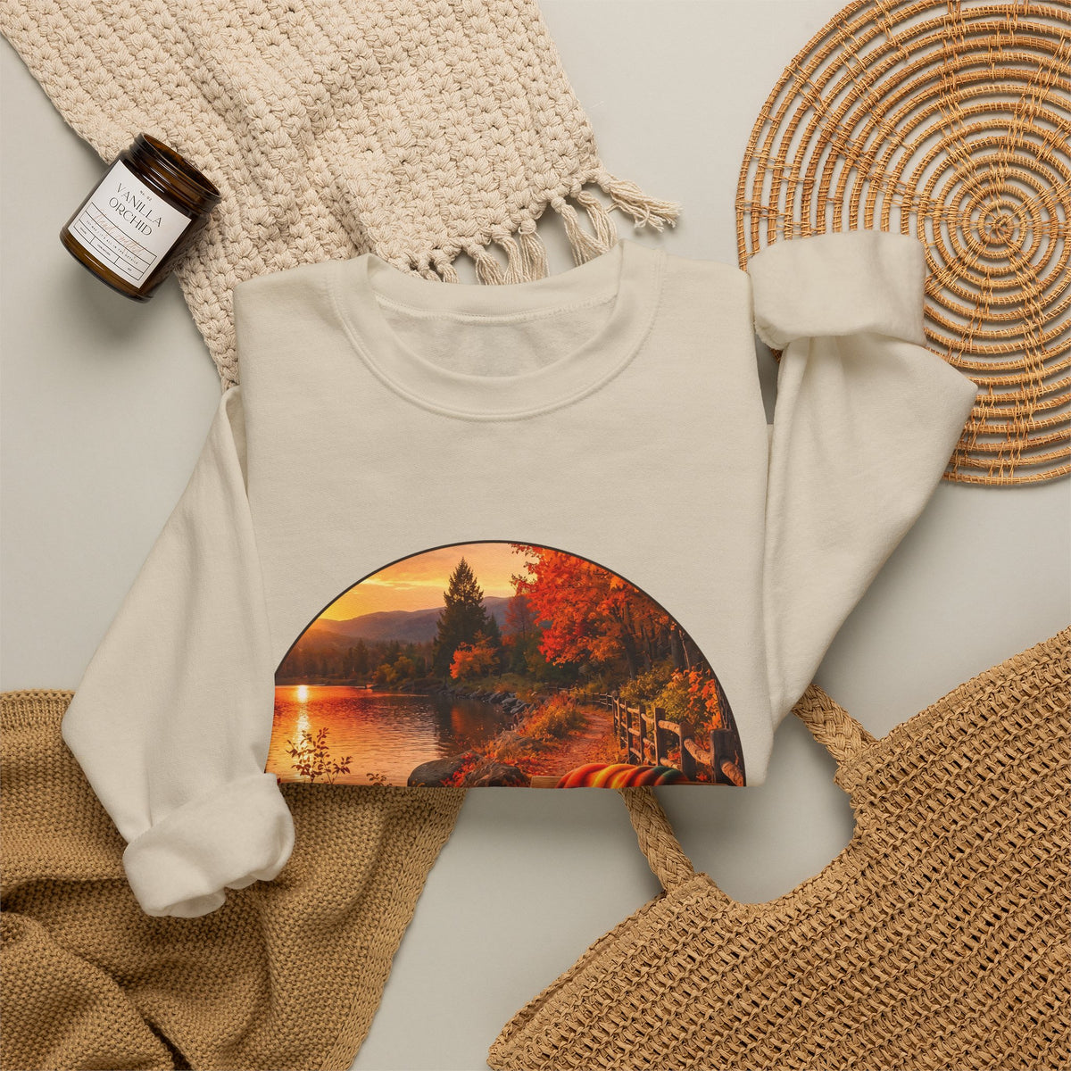Autumn Lake Scenic Crewneck Sweatshirt