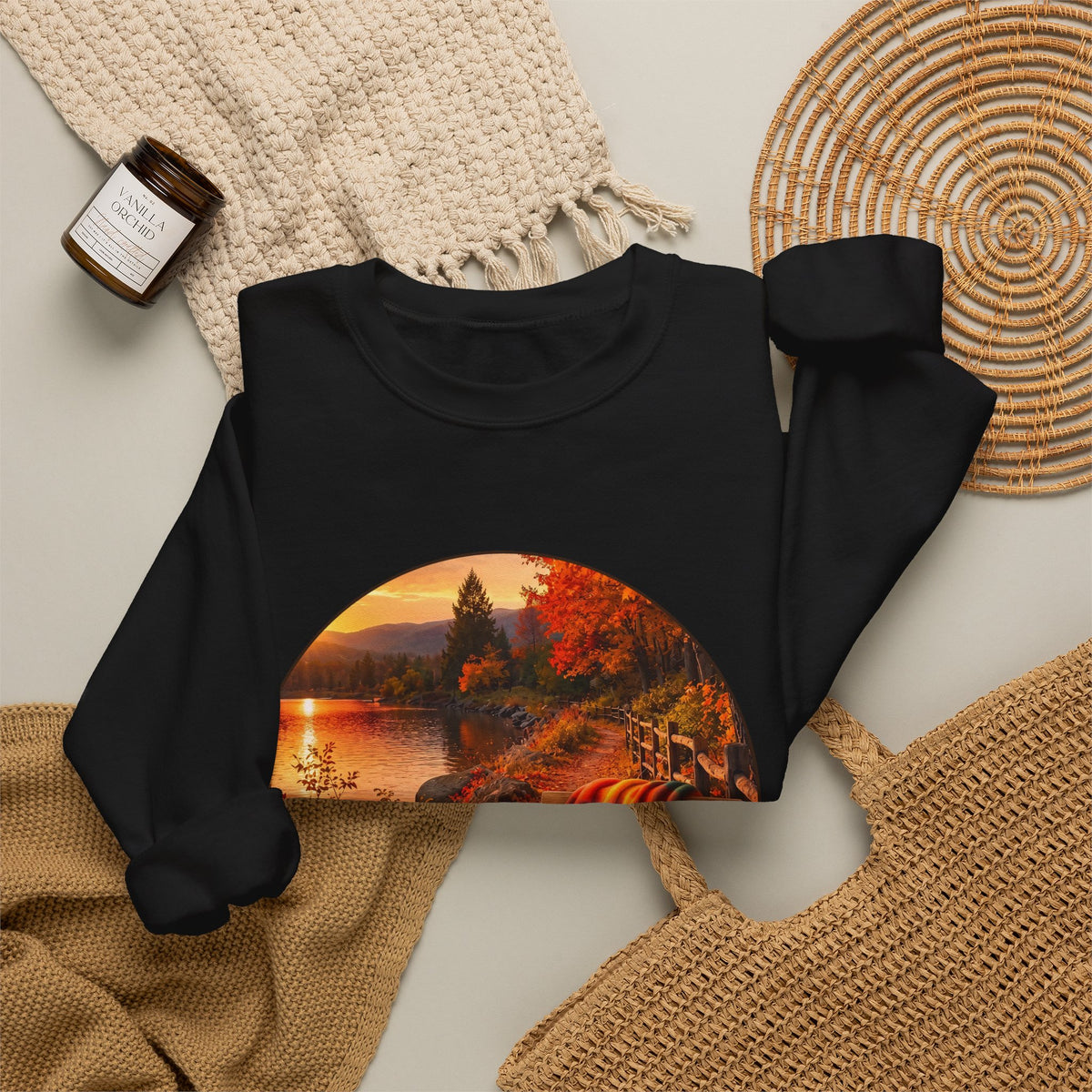 Autumn Lake Scenic Crewneck Sweatshirt