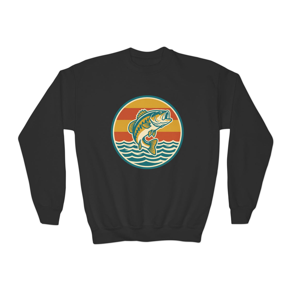 Youth Fishing Crewneck Sweatshirt – Retro Bass Jump Design