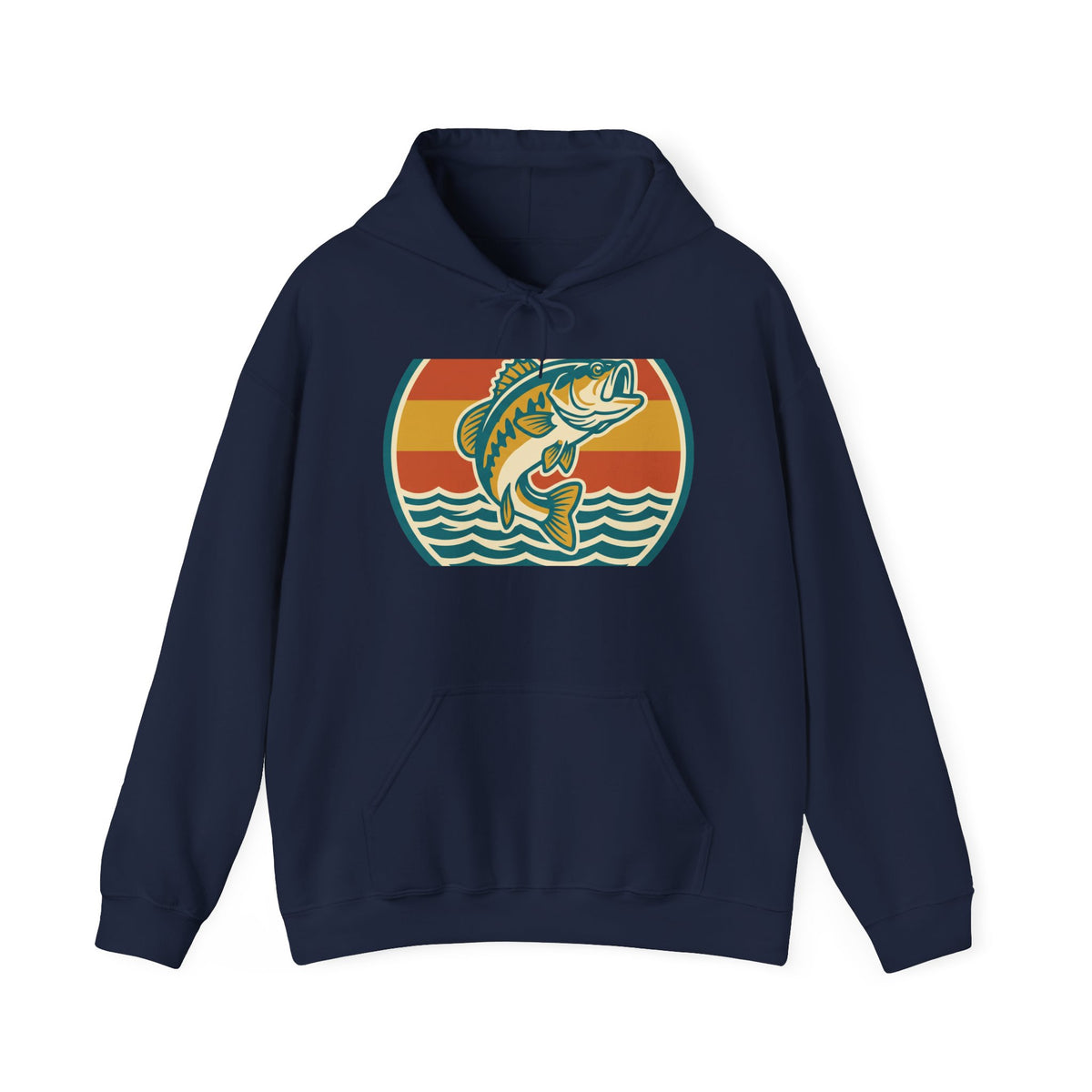 Retro Bass Fishing Hoodie — Vintage Sunset Angler Pullover