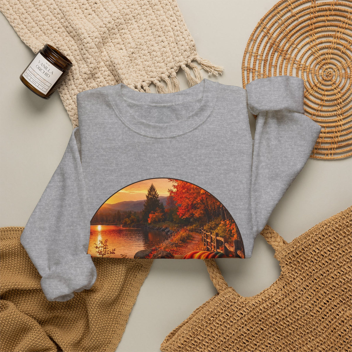 Autumn Lake Scenic Crewneck Sweatshirt