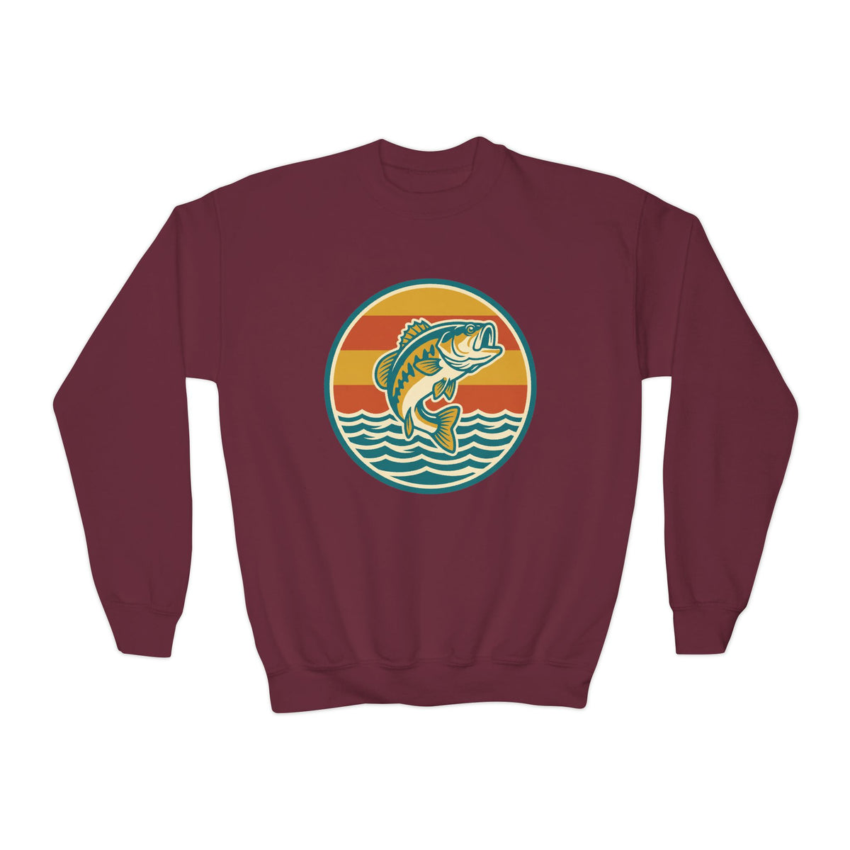 Youth Fishing Crewneck Sweatshirt – Retro Bass Jump Design