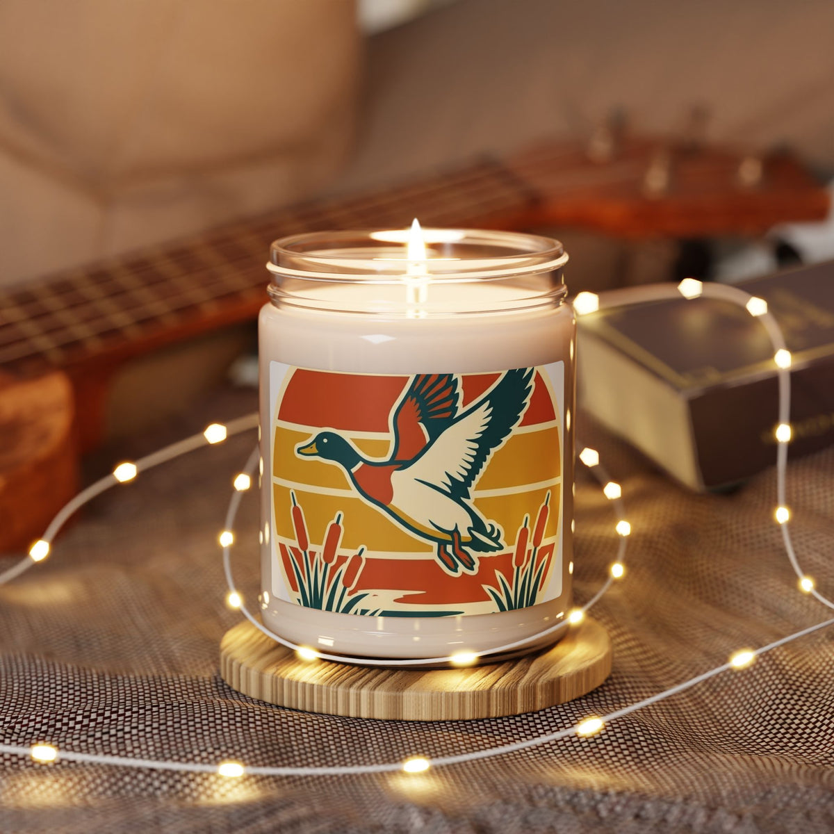 Mallard Duck Soy Candle — 9oz Scented Jar, Retro Sunset Wildlife Decor
