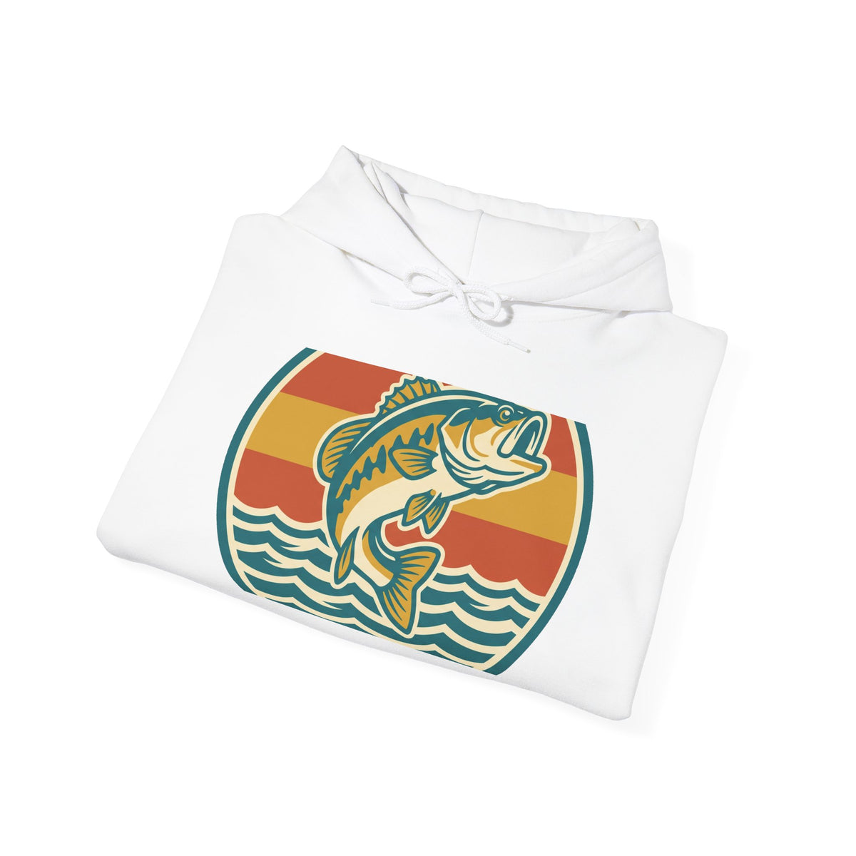 Retro Bass Fishing Hoodie — Vintage Sunset Angler Pullover
