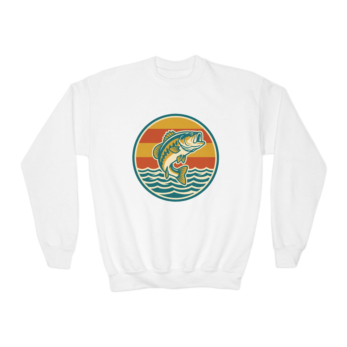 Youth Fishing Crewneck Sweatshirt – Retro Bass Jump Design