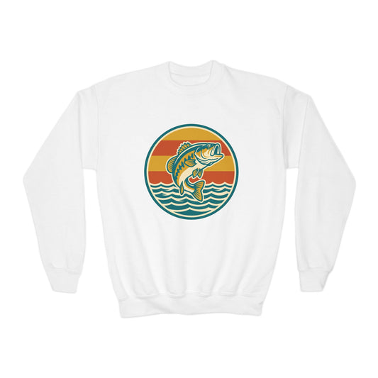 Youth Fishing Crewneck Sweatshirt – Retro Bass Jump Design