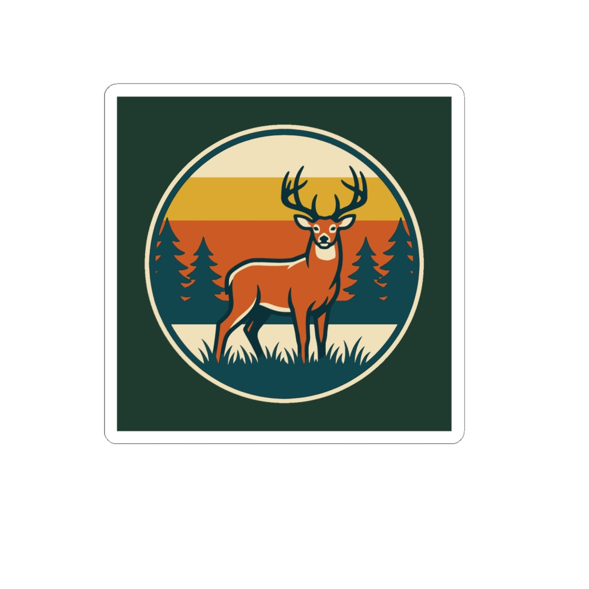 Deer Retro Sunset Sticker — Outdoor Nature Kiss-Cut Decal