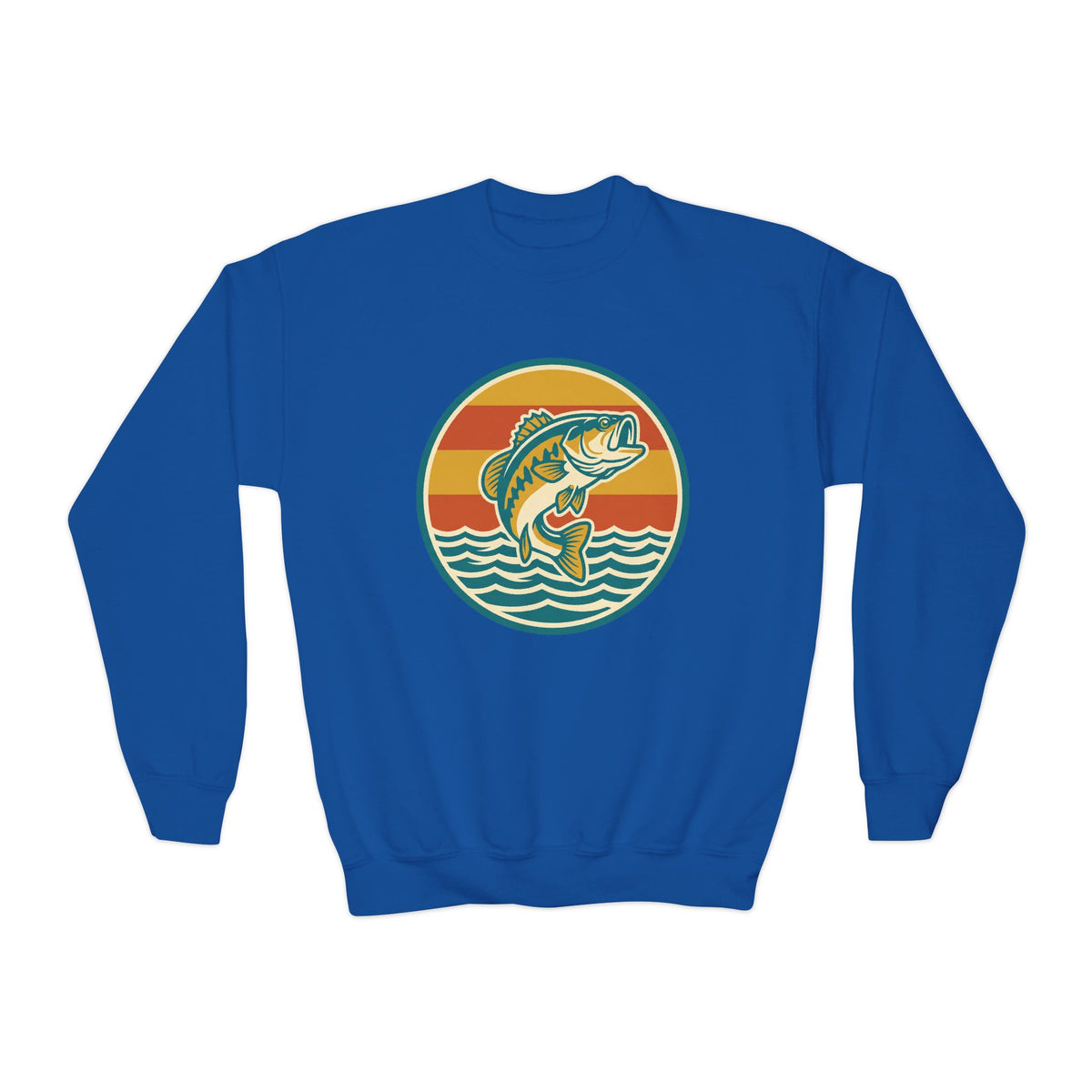 Youth Fishing Crewneck Sweatshirt – Retro Bass Jump Design