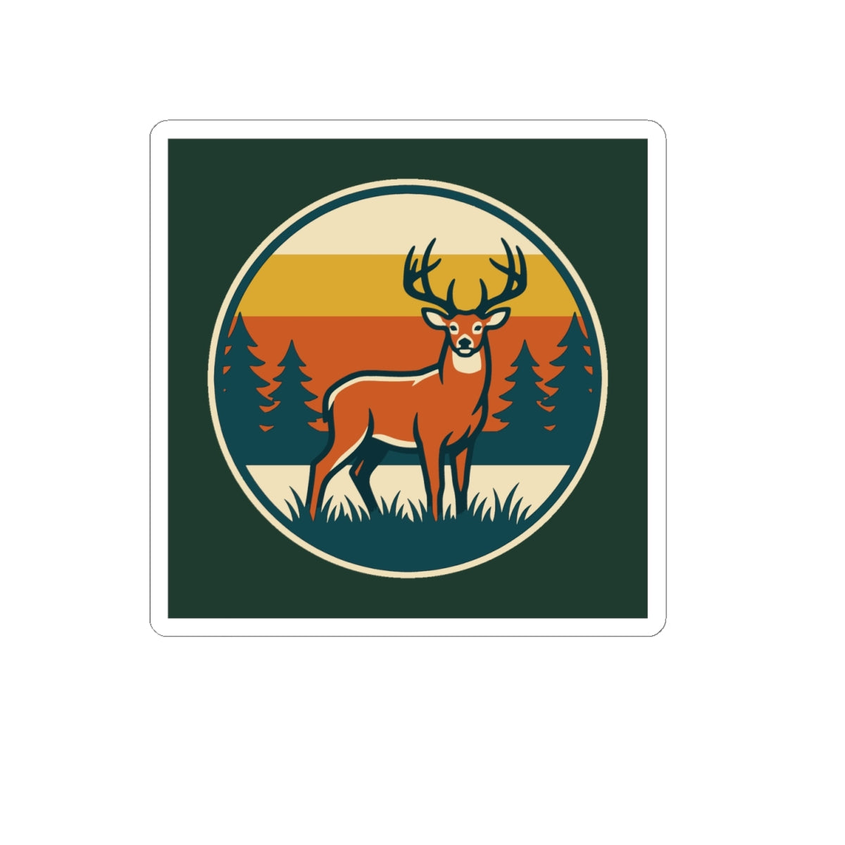 Deer Retro Sunset Sticker — Outdoor Nature Kiss-Cut Decal