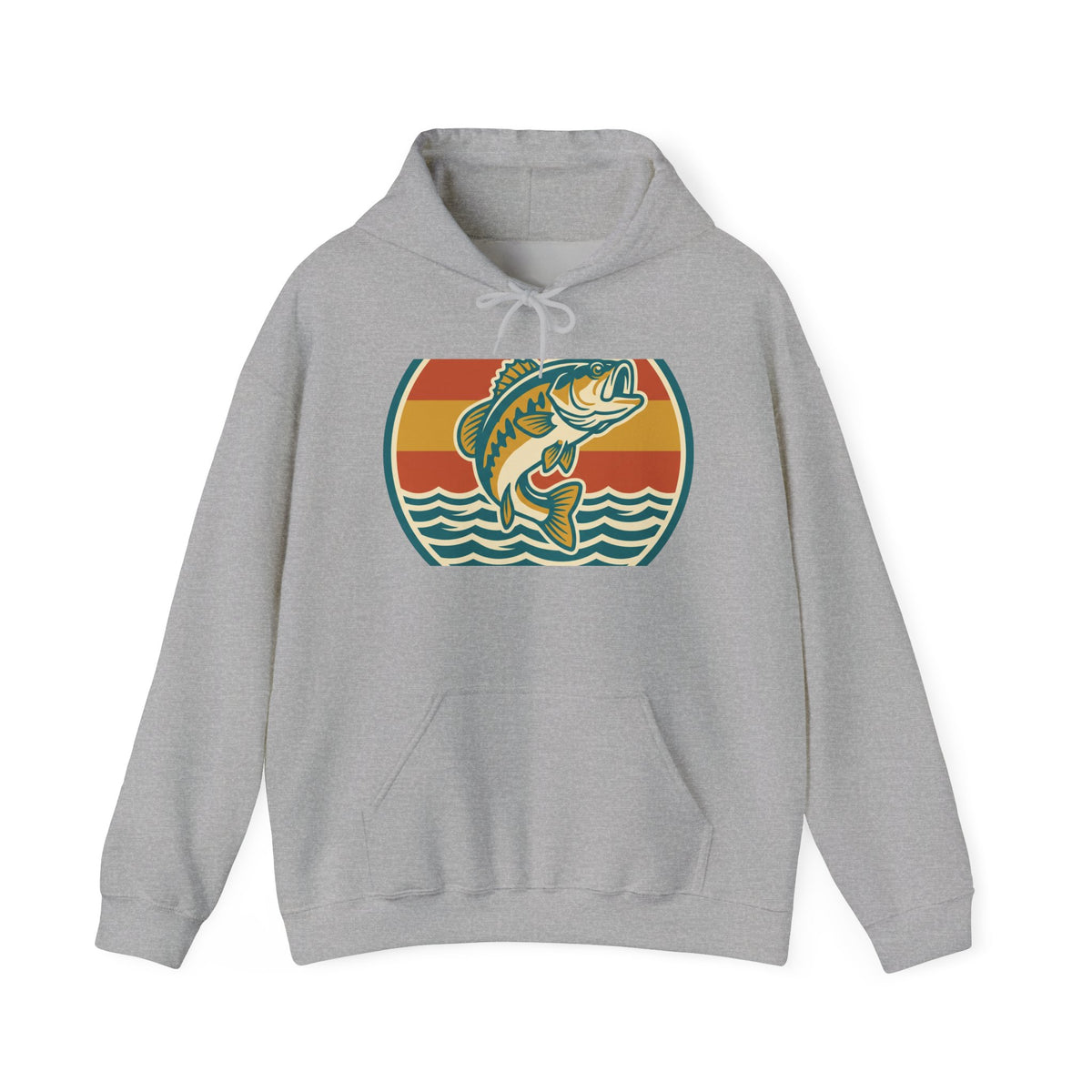 Retro Bass Fishing Hoodie — Vintage Sunset Angler Pullover