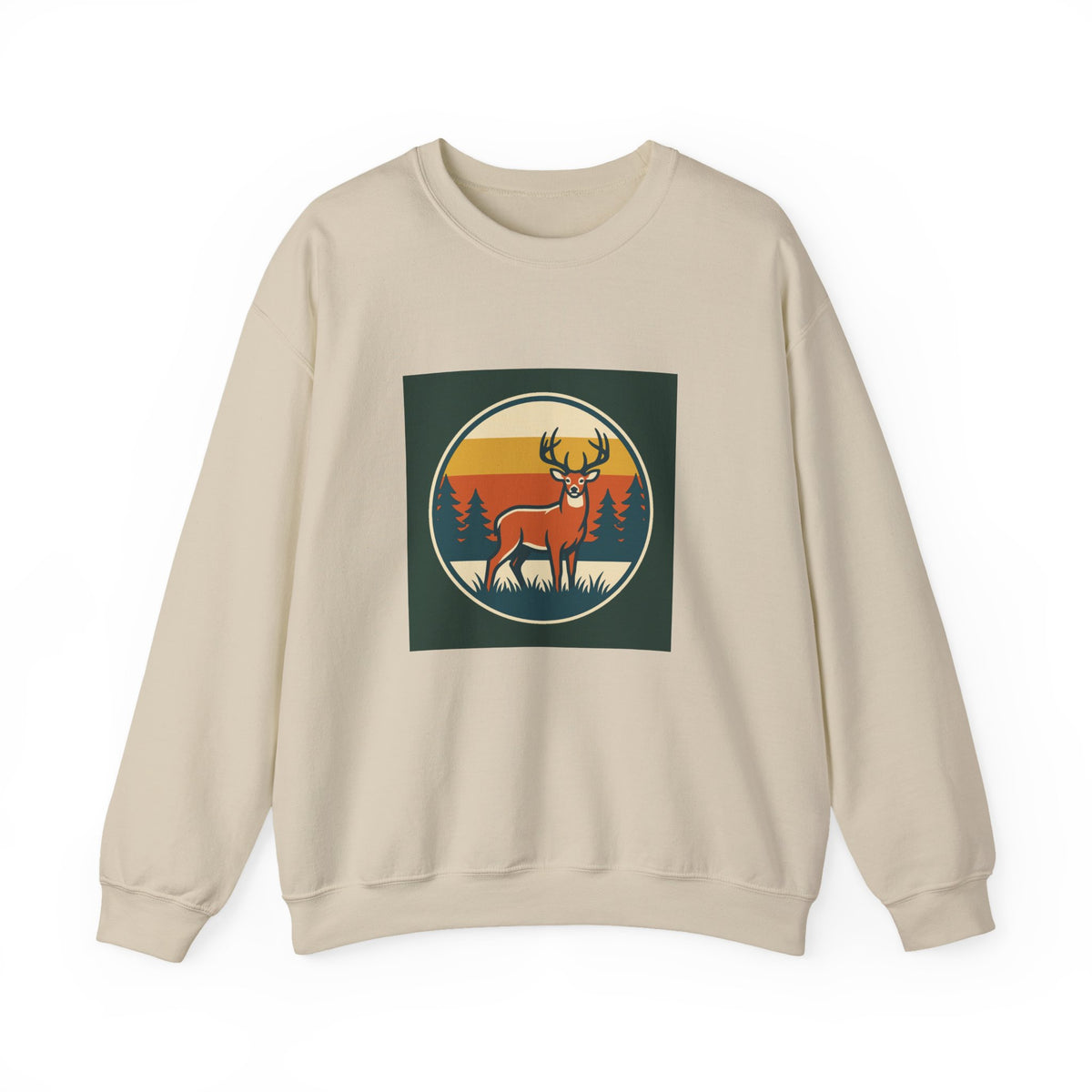 Deer Sunset Crewneck Sweatshirt — Retro Forest Buck Graphic